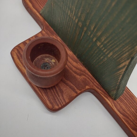 Vintage Primitive Rustic Painted Wood Fir Tree Candlestick Decor, Wall or Table - Picture 9 of 17